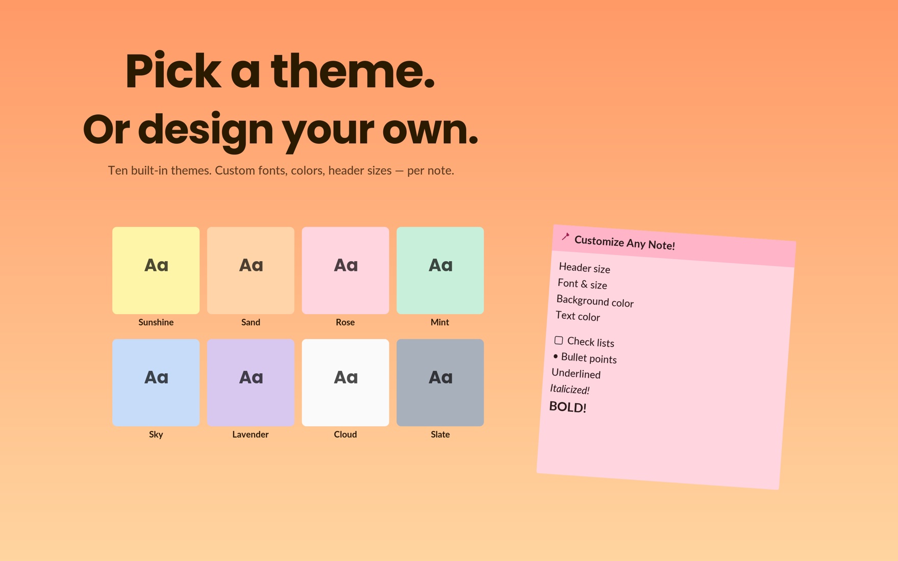 Ten color themes shown as Aa swatches
